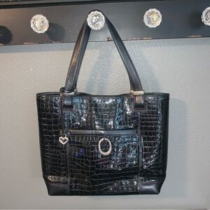 Brighton Croc Embossed Black Patent Leather Jetson Go Tote